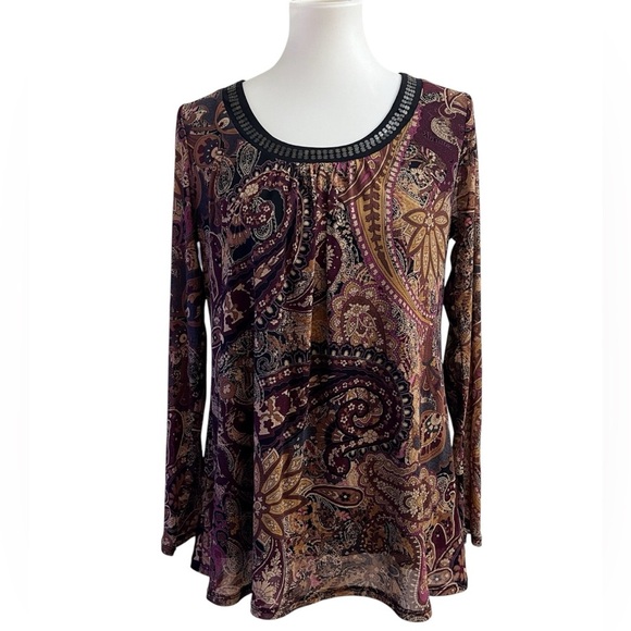 Vintage Access Paisley Long Sleeve Top Whimsigoth Casual Fall Grunge Fairy - Picture 7 of 8